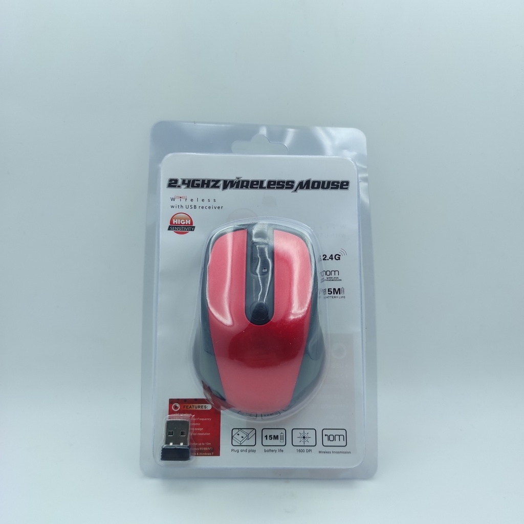 ماوسی بێ کێبل Wireless Mouse 2.4GHZ Red 