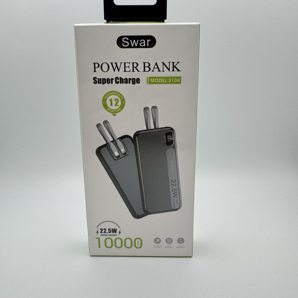 پاوەربانک بە کێبل PowerBank Swar S104 10000mAh 