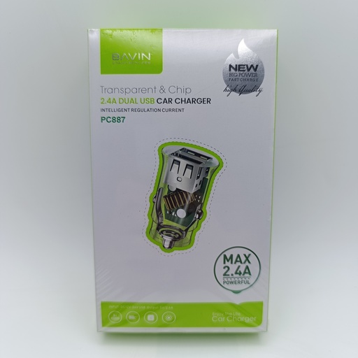 [65] شەحنی کامل ناو سەیارە ئایفۆن Lightning Car Charger USBx2 BAVIN 